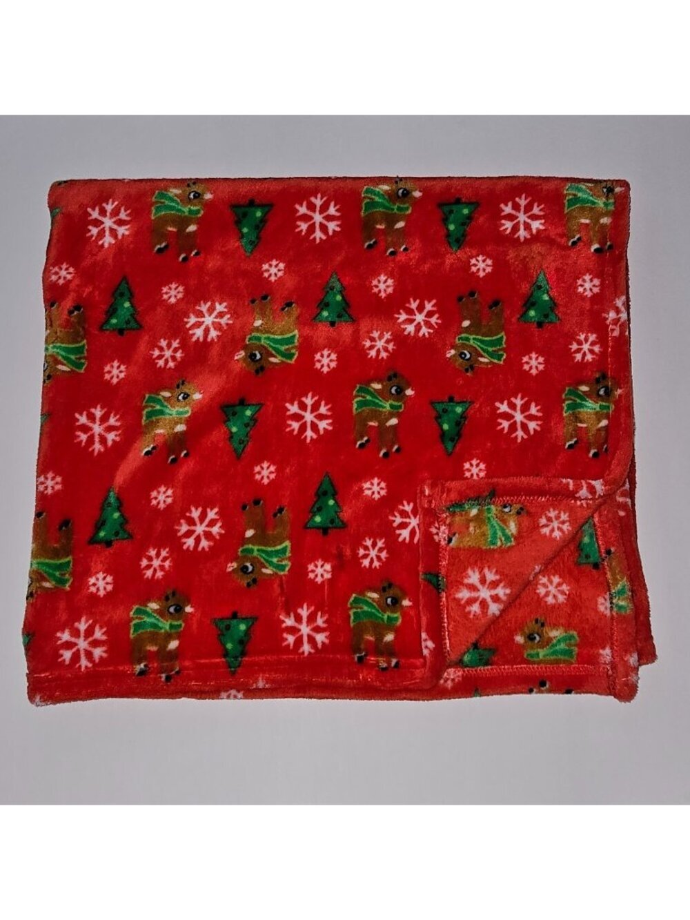 Rudolph Red Nosed Reindeer Fleece Baby Blanket 30x34 Christmas Trees Snowflakes